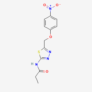 molecular formula C12H12N4O4S B5748667 N-{5-[(4-nitrophenoxy)methyl]-1,3,4-thiadiazol-2-yl}propanamide 
