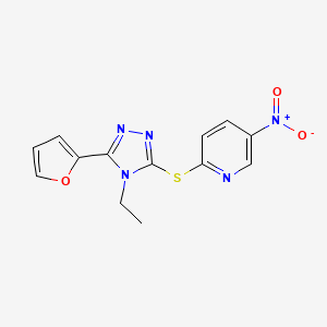 molecular formula C13H11N5O3S B5749661 2-{[4-ethyl-5-(2-furyl)-4H-1,2,4-triazol-3-yl]thio}-5-nitropyridine 