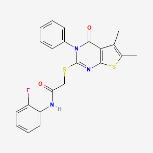 2-[(5,6-dimethyl-4-oxo-3-phenyl-3,4-dihydrothieno[2,3-d]pyrimidin-2-yl)thio]-N-(2-fluorophenyl)acetamide