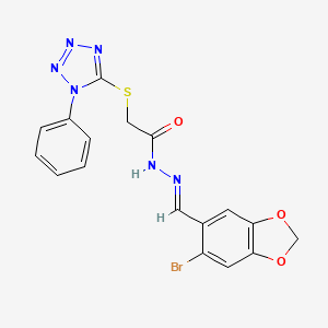 molecular formula C17H13BrN6O3S B5752015 N'-[(6-bromo-1,3-benzodioxol-5-yl)methylene]-2-[(1-phenyl-1H-tetrazol-5-yl)thio]acetohydrazide 