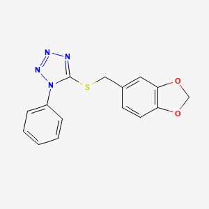 molecular formula C15H12N4O2S B5752292 5-[(1,3-benzodioxol-5-ylmethyl)thio]-1-phenyl-1H-tetrazole 