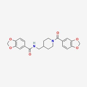 molecular formula C22H22N2O6 B5752368 N-{[1-(1,3-benzodioxol-5-ylcarbonyl)-4-piperidinyl]methyl}-1,3-benzodioxole-5-carboxamide 