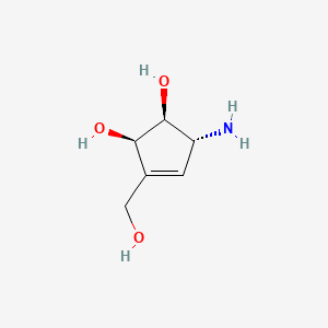 molecular formula C6H11NO3 B575287 (1S,2R,5R)-5-amino-3-(hydroxymethyl)cyclopent-3-ene-1,2-diol CAS No. 163317-02-0