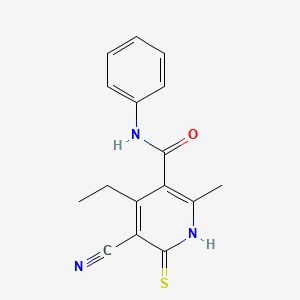 molecular formula C16H15N3OS B5752893 5-cyano-4-ethyl-2-methyl-N-phenyl-6-thioxo-1,6-dihydro-3-pyridinecarboxamide 