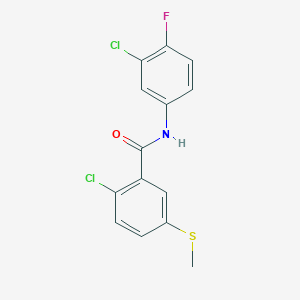 2-chloro-N-(3-chloro-4-fluorophenyl)-5-(methylthio)benzamide
