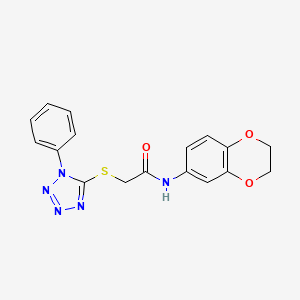 molecular formula C17H15N5O3S B5753680 N-(2,3-dihydro-1,4-benzodioxin-6-yl)-2-[(1-phenyl-1H-tetrazol-5-yl)thio]acetamide 