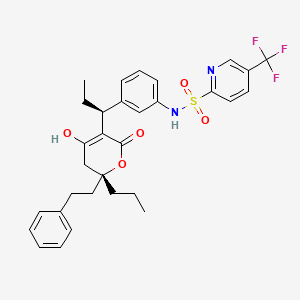 molecular formula C31H33F3N2O5S B575369 2-Pyridinesulfonamide, N-(3-((1S)-1-((6R)-5,6-dihydro-4-hydroxy-2-oxo-6-(2-phenylethyl)-6-propyl-2H-pyran-3-yl)propyl)phenyl)-5-(trifluoromethyl)- CAS No. 174590-27-3