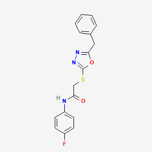 2-[(5-benzyl-1,3,4-oxadiazol-2-yl)thio]-N-(4-fluorophenyl)acetamide