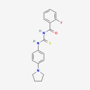 molecular formula C18H18FN3OS B5754281 2-fluoro-N-({[4-(1-pyrrolidinyl)phenyl]amino}carbonothioyl)benzamide 