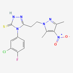 4-(3-chloro-4-fluorophenyl)-5-[2-(3,5-dimethyl-4-nitro-1H-pyrazol-1-yl)ethyl]-4H-1,2,4-triazole-3-thiol