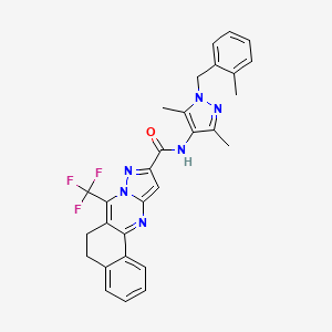molecular formula C29H25F3N6O B5755043 N-[3,5-dimethyl-1-(2-methylbenzyl)-1H-pyrazol-4-yl]-7-(trifluoromethyl)-5,6-dihydrobenzo[h]pyrazolo[5,1-b]quinazoline-10-carboxamide 