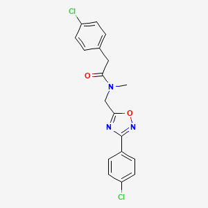 molecular formula C18H15Cl2N3O2 B5755991 2-(4-chlorophenyl)-N-{[3-(4-chlorophenyl)-1,2,4-oxadiazol-5-yl]methyl}-N-methylacetamide 