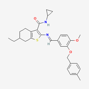 molecular formula C30H34N2O3S B5756175 N-cyclopropyl-6-ethyl-2-({4-methoxy-3-[(4-methylbenzyl)oxy]benzylidene}amino)-4,5,6,7-tetrahydro-1-benzothiophene-3-carboxamide 