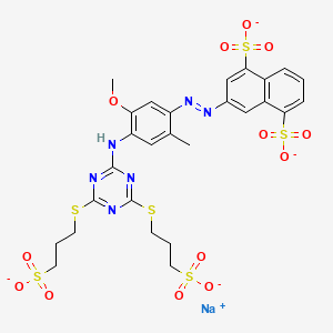 molecular formula C27H26N6NaO13S6-3 B575625 sodium;3-[[4-[[4,6-bis(3-sulfonatopropylsulfanyl)-1,3,5-triazin-2-yl]amino]-5-methoxy-2-methylphenyl]diazenyl]naphthalene-1,5-disulfonate CAS No. 187674-70-0