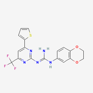 molecular formula C18H14F3N5O2S B5756500 N-(2,3-dihydro-1,4-benzodioxin-6-yl)-N'-[4-(2-thienyl)-6-(trifluoromethyl)-2-pyrimidinyl]guanidine 