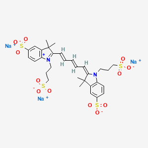 molecular formula C31H35N2Na3O12S4 B575711 trisodium;(2E)-2-[(2E,4E)-5-[3,3-dimethyl-5-sulfonato-1-(3-sulfonatopropyl)indol-1-ium-2-yl]penta-2,4-dienylidene]-3,3-dimethyl-1-(3-sulfonatopropyl)indole-5-sulfonate CAS No. 190517-63-6