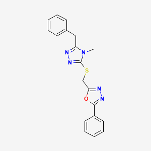 molecular formula C19H17N5OS B5759445 2-{[(5-benzyl-4-methyl-4H-1,2,4-triazol-3-yl)thio]methyl}-5-phenyl-1,3,4-oxadiazole 