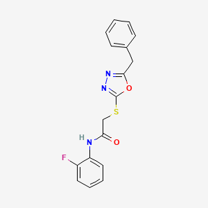 2-[(5-benzyl-1,3,4-oxadiazol-2-yl)thio]-N-(2-fluorophenyl)acetamide