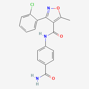molecular formula C18H14ClN3O3 B5760142 N-[4-(aminocarbonyl)phenyl]-3-(2-chlorophenyl)-5-methyl-4-isoxazolecarboxamide 