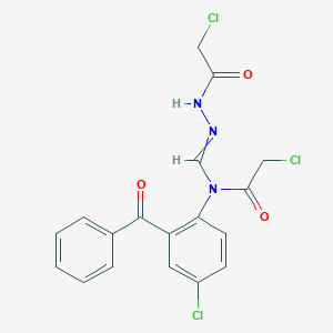 molecular formula C18H14Cl3N3O3 B057603 N-[(2-benzoyl-4-chloro-N-(2-chloroacetyl)anilino)methylideneamino]-2-chloroacetamide CAS No. 49691-65-8