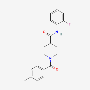 molecular formula C20H21FN2O2 B5760488 N-(2-fluorophenyl)-1-(4-methylbenzoyl)-4-piperidinecarboxamide 