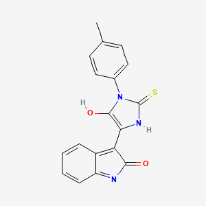 molecular formula C18H13N3O2S B5761495 3-[1-(4-methylphenyl)-5-oxo-2-thioxo-4-imidazolidinylidene]-1,3-dihydro-2H-indol-2-one 