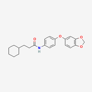 molecular formula C22H25NO4 B5761520 N-[4-(1,3-benzodioxol-5-yloxy)phenyl]-3-cyclohexylpropanamide 