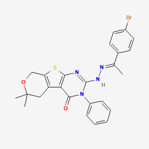 2-{2-[1-(4-bromophenyl)ethylidene]hydrazino}-6,6-dimethyl-3-phenyl-3,5,6,8-tetrahydro-4H-pyrano[4',3':4,5]thieno[2,3-d]pyrimidin-4-one