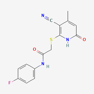 2-[(3-cyano-4-methyl-6-oxo-1,6-dihydropyridin-2-yl)thio]-N-(4-fluorophenyl)acetamide