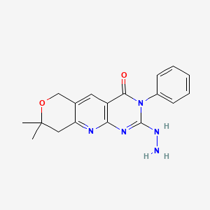 2-hydrazino-8,8-dimethyl-3-phenyl-3,6,8,9-tetrahydro-4H-pyrano[3',4':5,6]pyrido[2,3-d]pyrimidin-4-one
