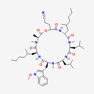 molecular formula C53H84N8O9 B576216 cyclo[N(Me)Ala-DL-OAbu(CN)-DL-Leu(5-Pr)-N(Me)Leu-Leu-N(Me)Trp(OMe)-Leu(5-Pr)] CAS No. 165754-55-2