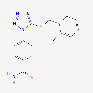 molecular formula C16H15N5OS B5763063 4-{5-[(2-methylbenzyl)thio]-1H-tetrazol-1-yl}benzamide 