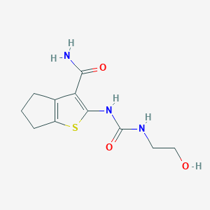 molecular formula C11H15N3O3S B5763274 2-({[(2-hydroxyethyl)amino]carbonyl}amino)-5,6-dihydro-4H-cyclopenta[b]thiophene-3-carboxamide 