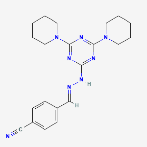 molecular formula C21H26N8 B5763324 4-[2-(4,6-di-1-piperidinyl-1,3,5-triazin-2-yl)carbonohydrazonoyl]benzonitrile 