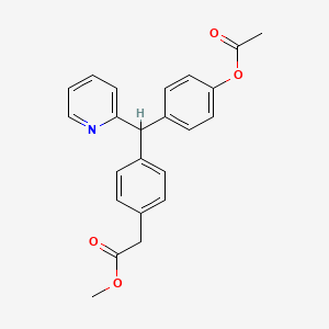 molecular formula C23H21NO4 B576389 Methyl 2-(4-((4-acetoxyphenyl)(pyridin-2-yl)methyl)phenyl)acetate CAS No. 1336-29-4