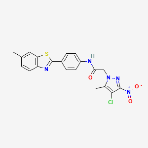 2-(4-chloro-5-methyl-3-nitro-1H-pyrazol-1-yl)-N-[4-(6-methyl-1,3-benzothiazol-2-yl)phenyl]acetamide