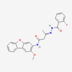 3-[(2-fluorobenzoyl)hydrazono]-N-(2-methoxydibenzo[b,d]furan-3-yl)butanamide