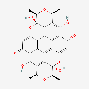 molecular formula C30H22O10 B576486 (7R,9R,10R,18R,20R,21R)-10,16,21,30-tetrahydroxy-7,9,18,20-tetramethyl-8,11,19,22-tetraoxanonacyclo[15.11.1.16,26.02,15.03,12.04,27.05,10.021,29.023,28]triaconta-1(29),2(15),3,5,12,16,23,26(30),27-nonaene-14,25-dione CAS No. 13861-94-4
