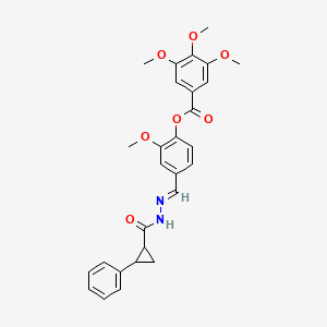 molecular formula C28H28N2O7 B5765692 2-methoxy-4-{2-[(2-phenylcyclopropyl)carbonyl]carbonohydrazonoyl}phenyl 3,4,5-trimethoxybenzoate 