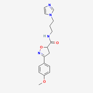 molecular formula C17H20N4O3 B5765957 N-[3-(1H-imidazol-1-yl)propyl]-3-(4-methoxyphenyl)-4,5-dihydro-5-isoxazolecarboxamide 