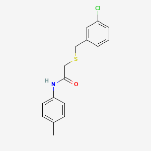 molecular formula C16H16ClNOS B5765989 2-[(3-chlorobenzyl)thio]-N-(4-methylphenyl)acetamide 