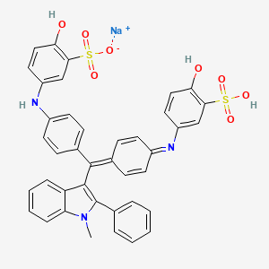 molecular formula C40H30N3NaO8S2 B576678 Benzenesulfonic acid, 2-hydroxy-5-((4-((4-((4-hydroxy-3-sulfophenyl)amino)phenyl)(1-methyl-2-phenyl-1H-indol-3-yl)methylene)-2,5-cyclohexadien-1-ylidene)amino)-, monosodium salt CAS No. 12219-30-6