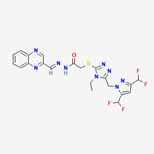 molecular formula C21H19F4N9OS B5767946 2-[(5-{[3,5-bis(difluoromethyl)-1H-pyrazol-1-yl]methyl}-4-ethyl-4H-1,2,4-triazol-3-yl)thio]-N'-(2-quinoxalinylmethylene)acetohydrazide 