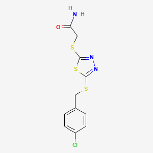 molecular formula C11H10ClN3OS3 B5769382 2-({5-[(4-chlorobenzyl)thio]-1,3,4-thiadiazol-2-yl}thio)acetamide 