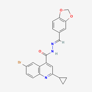 molecular formula C21H16BrN3O3 B5769523 N'-(1,3-benzodioxol-5-ylmethylene)-6-bromo-2-cyclopropyl-4-quinolinecarbohydrazide 