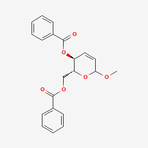 molecular formula C21H20O6 B577043 [(2R,3S)-3-benzoyloxy-6-methoxy-3,6-dihydro-2H-pyran-2-yl]methyl benzoate CAS No. 13322-95-7
