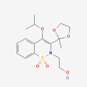 molecular formula C17H23NO6S B577047 2-(2-Hydroxyethyl)-3-(2-methyl-1,3-dioxolan-2-yl)-4-[(propan-2-yl)oxy]-1lambda~6~,2-benzothiazine-1,1(2H)-dione CAS No. 13580-65-9