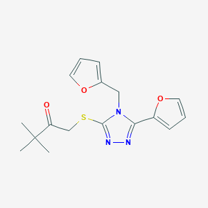 molecular formula C17H19N3O3S B5770779 1-{[5-(2-furyl)-4-(2-furylmethyl)-4H-1,2,4-triazol-3-yl]thio}-3,3-dimethyl-2-butanone 