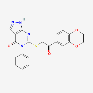 molecular formula C21H16N4O4S B5772557 6-{[2-(2,3-dihydro-1,4-benzodioxin-6-yl)-2-oxoethyl]thio}-5-phenyl-1,5-dihydro-4H-pyrazolo[3,4-d]pyrimidin-4-one 