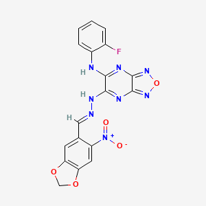molecular formula C18H11FN8O5 B5772599 6-nitro-1,3-benzodioxole-5-carbaldehyde {6-[(2-fluorophenyl)amino][1,2,5]oxadiazolo[3,4-b]pyrazin-5-yl}hydrazone 